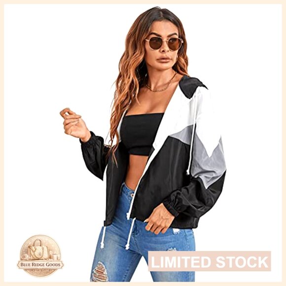 Color Block Hooded Windbreaker Jacket Casual Thin Soft Oversized Y2K - Picture 3 of 5